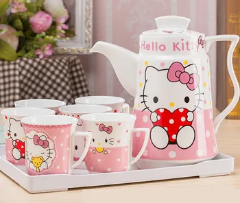 

Beauty Kitty Ceramics Teapot Set Mug Coffee Cup Portable Tea Pot Cup Set Kettle Teaset Cup Water Kettle Gift Home Decoration