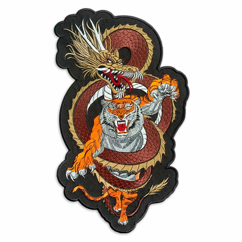 

Яркие реалистичные вышитые значки с тигром и драконом, термоклейкие нашивки на куртку, бесплатная доставка, оптовая продажа, индивидуальные полноразмерные нашивки «сделай сам»