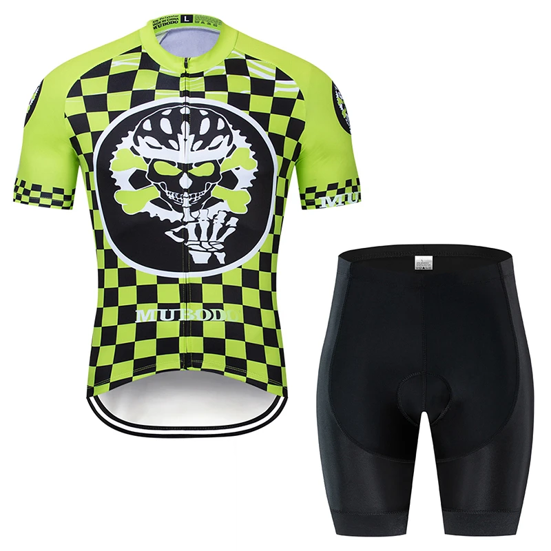Ropa Ciclismo наборы 3D печатных череп солнцезащитный Джерси короткий рукав+ шорты нагрудник костюм Мужская команда горный Велоспорт обучение