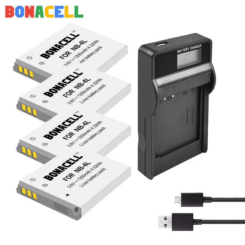 Bonacell 1.2Ah NB 4L NB4L Аккумуляторы для Canon IXUS 30 40 50 55 60 65 80 100 I20 110 115 120 130 IS 117 220 225 230