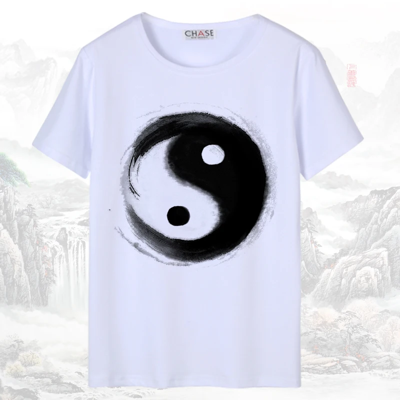 3D Print Short Sleeve Men Chinese Style T-shirt White Harajuku Ink-wash Painting National Dragon Woman Japanese Cotton Tang Suit