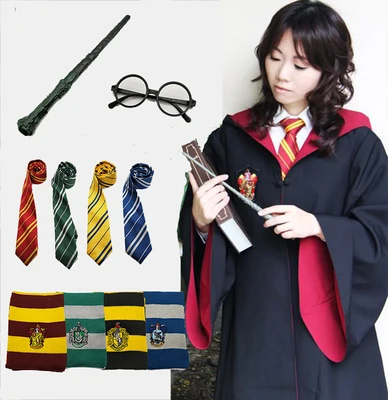 Халат накидка плащ с галстуком шарф палочка Поттер очки Ravenclaw Gryffindor Hufflepuff костюм Слизерин для взрослых Поттер Косплей