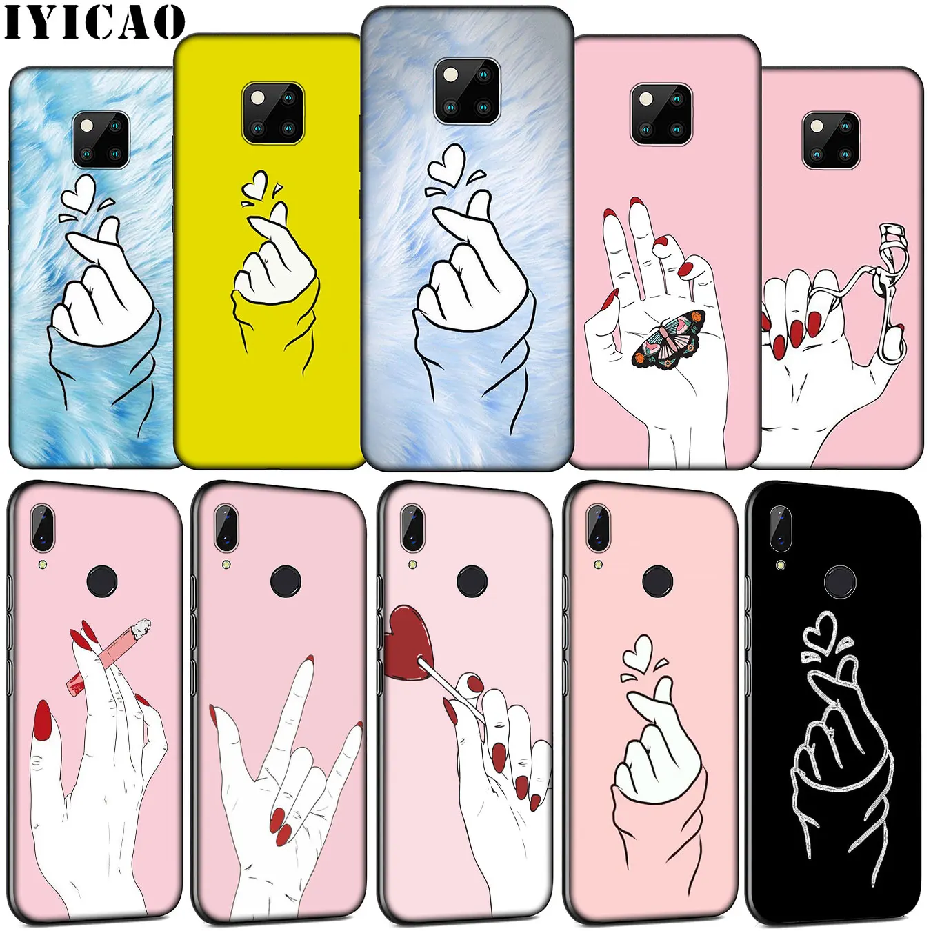 IYICAO pink Hand Rose Smoke Soft Silicone Phone Case for Huawei Mate 30 20 10 Pro Nova 5i 4 3 3i 2i 2 Lite TPU Black Cover | Мобильные