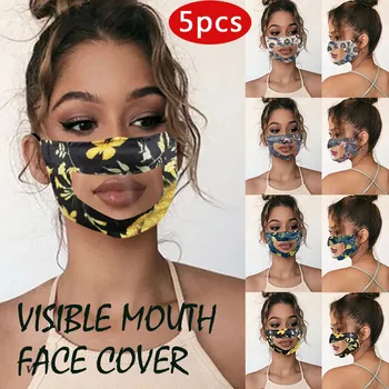 

5PCS Masks With Clear Window Visible Expression Face Cover For Deaf Mute People Mask mouth Face mask Breathable Earloops Masks