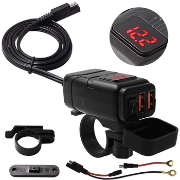

Motorcycle Vehicle-mounted Charger Waterproof USB Adapter 12V Phone Dual Quick Charge 3.0 Voltmeter ON OFF Switch Moto Accessory