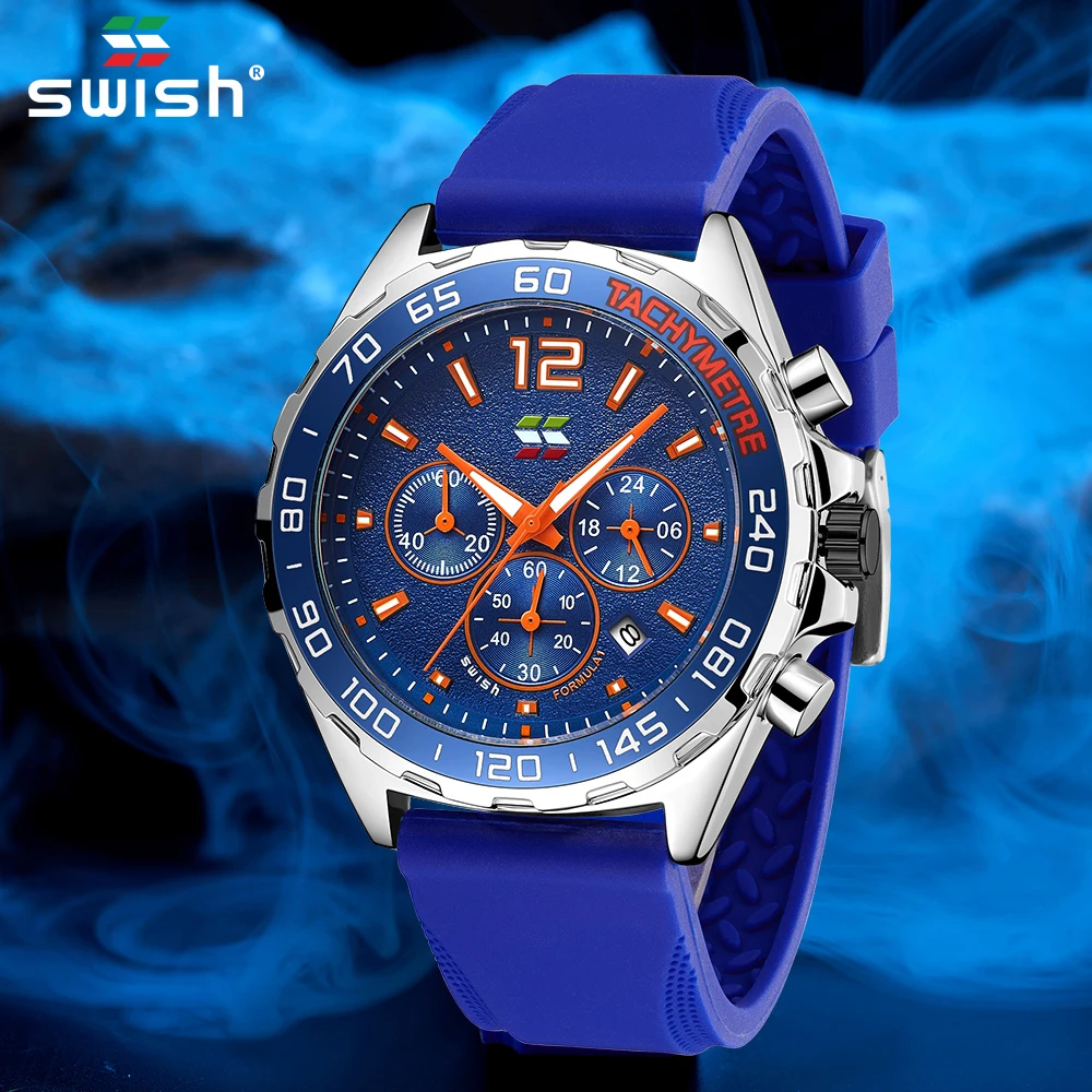 SWISH 2021 New Top Brand Luxury Casual Sports Watch For Men Leather Wrist Watches Mens Clocks Fashion Chronograph Wristwatch 2021 mens водонепроницаемый ветрозащитный дышащий куртка открытый горный