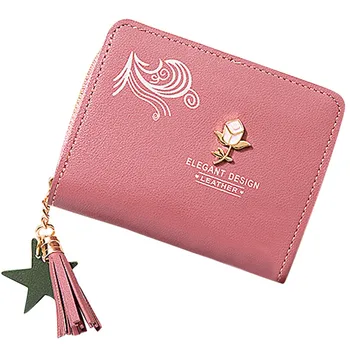 

Women’'s daily Fashion applique Trend Solid Color Fringed Leather Card Wallet Zipper Chains Polyester Credit Card Bag#LR5