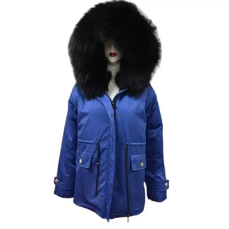 

Royal Blue Winter Warm Short Jacket For Men New Arrival Casual And Fashion Parka Daily Windproof Real Raccoon Fur Collar