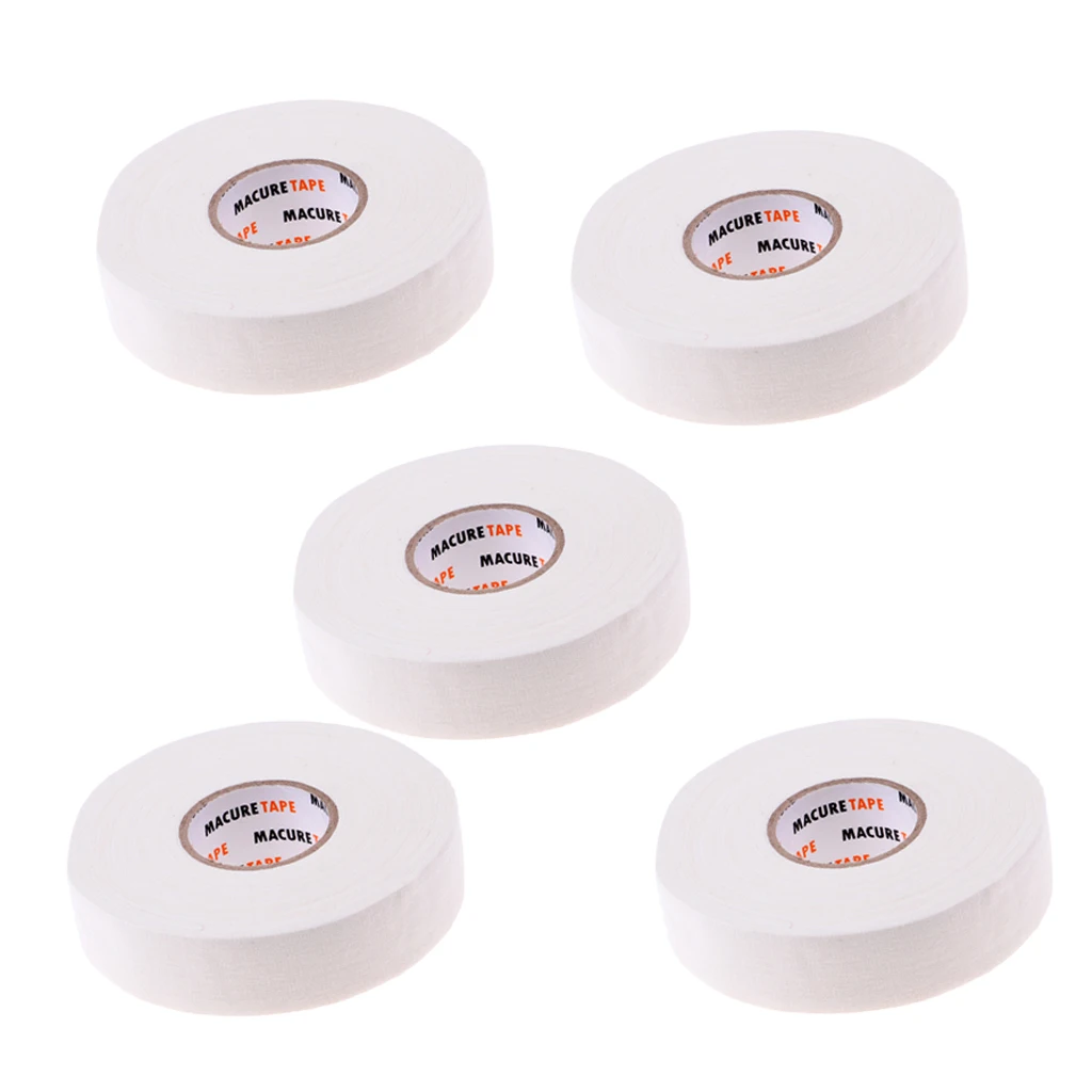 5 Roll White Cloth Hockey Stick Tape Wrap with Sticky Adhesive, 1