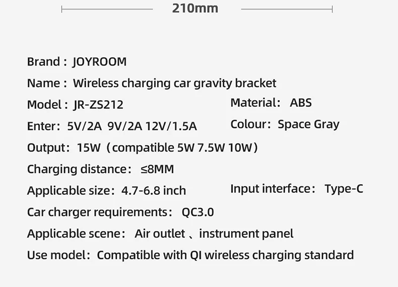 Joyroom Car Phone Holder wireless charger 15W Qi Wireless Charger Car Mount Intelligent Infrared for Air Vent Mount For iPhone