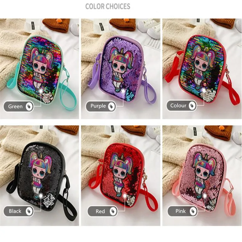 LoL Dolls PU Sequin Look Girl Backpack Mobile Phone Bag Action Figure LoL Surprise Children Gifts