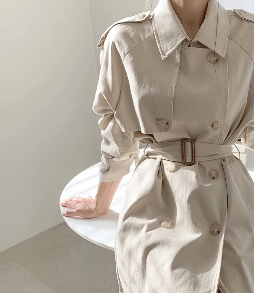 Casual Style New Spring Autumn Long Women Trench Coat Double Breasted with belt Loose Coat Lady Outerwear Fashion