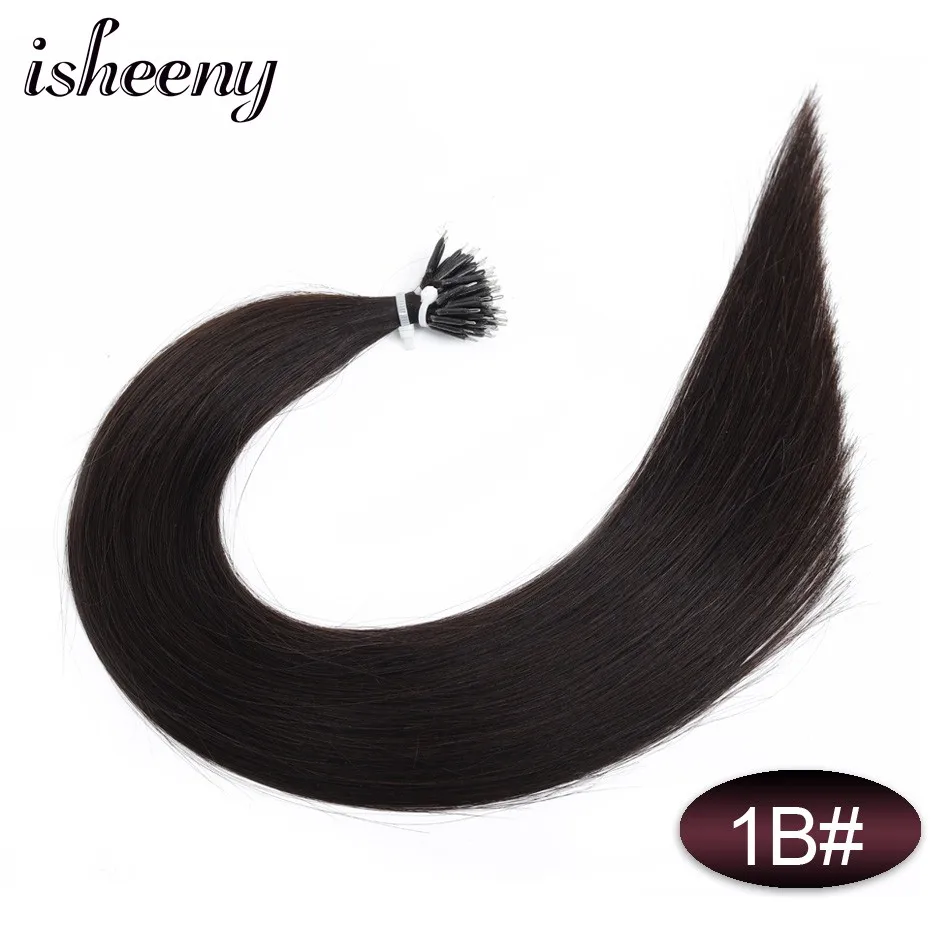 Isheeny 1" 18" 2" волосы Remy для наращивания с микро-бусинами в нано кольцах человеческие волосы прямые 9 цветов блонд европейские волосы - Цвет: # 1B