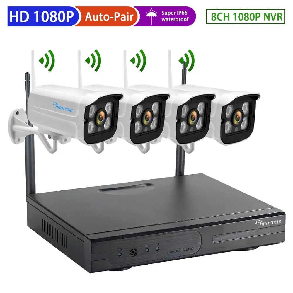 Amorvue 4ch 1080 P Wi-Fi NVR комплект 4 шт. 2mp Wi-Fi IP Камера Водонепроницаемый ночного видения Wi-Fi система видеонаблюдения комплекты 1 т/2 т/no HDD - Цвет: 4 cameras