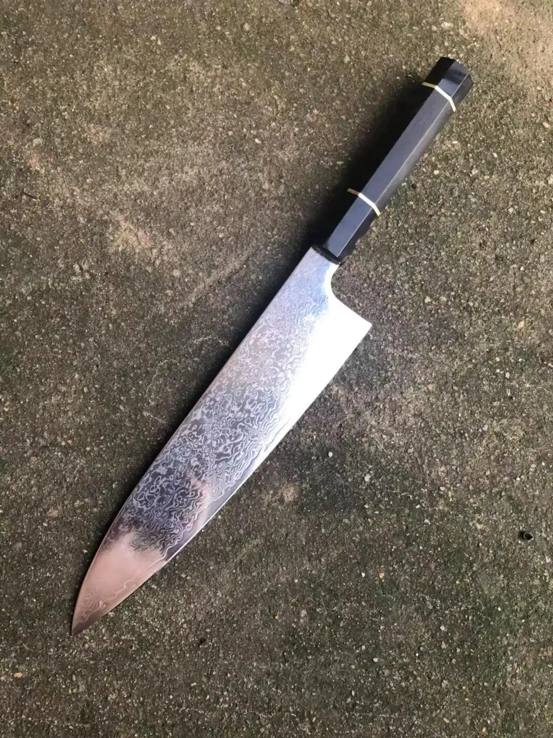 Дамасский стальной нож шеф-повара японский кухонный нож santoku VG10 острый нож для нарезки черного цвета восьмиугольник и Рог яка ручка