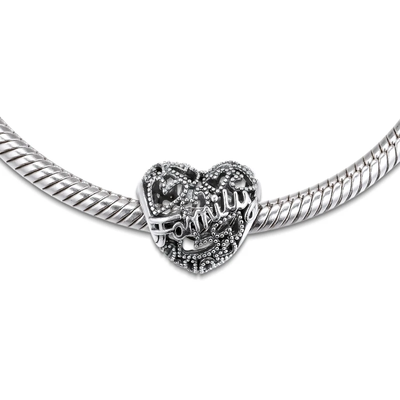 DIY Подходит для Pandora Charms браслеты Семья Сердце 925 пробы-серебро-ювелирные изделия