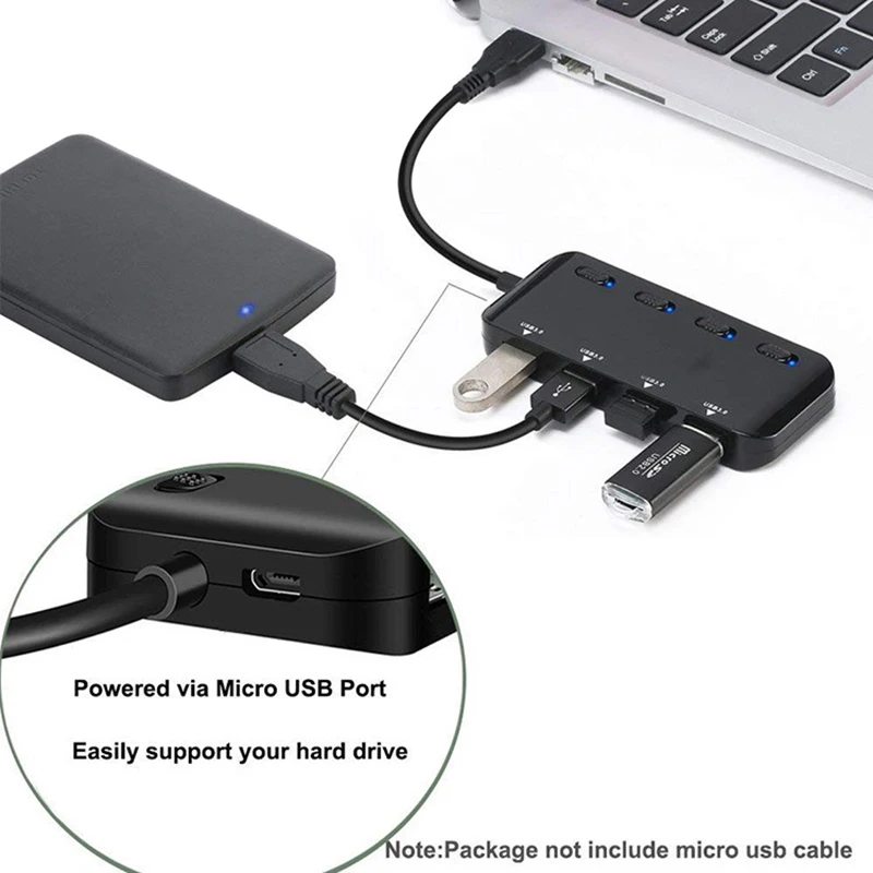 4 порта USB3.0 мульти концентратор разветвитель Кабель расширения ноутбук ПК адаптер с переключателем PUO88