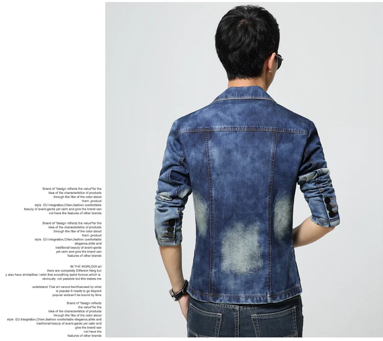 Blazer autumn men's denim washed small suit single-breasted casual suit zipper decoration men's large size denim Suit jacket