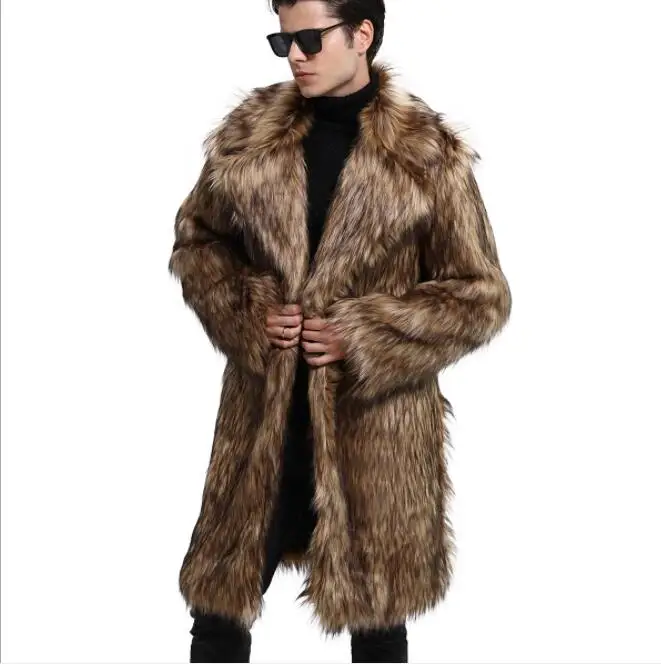 Осенняя кожаная куртка из искусственной норки, Мужская зимняя утолщенная теплая меховая кожаная куртка средней длины, мужские куртки jaqueta de couro, модная - Цвет: Коричневый