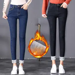 Модные женские зимние теплые вельветовые утолщенные джинсы с высокой талией, обтягивающие джинсы стрейч размера плюс, узкие джинсы на