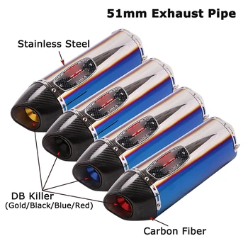 

Universal Motorcycle Exhaust Pipe Muffler Tube Blue Stainless Steel Carbon Fiber End with Silencer 51mm