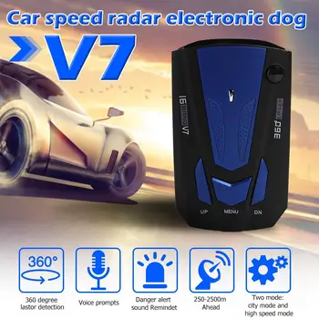 

Car Radar Detector 360 Degree Vehicle V7 Control Speed Voice Alert Alarm Warning 16 Band LED Display English Russian Auto New