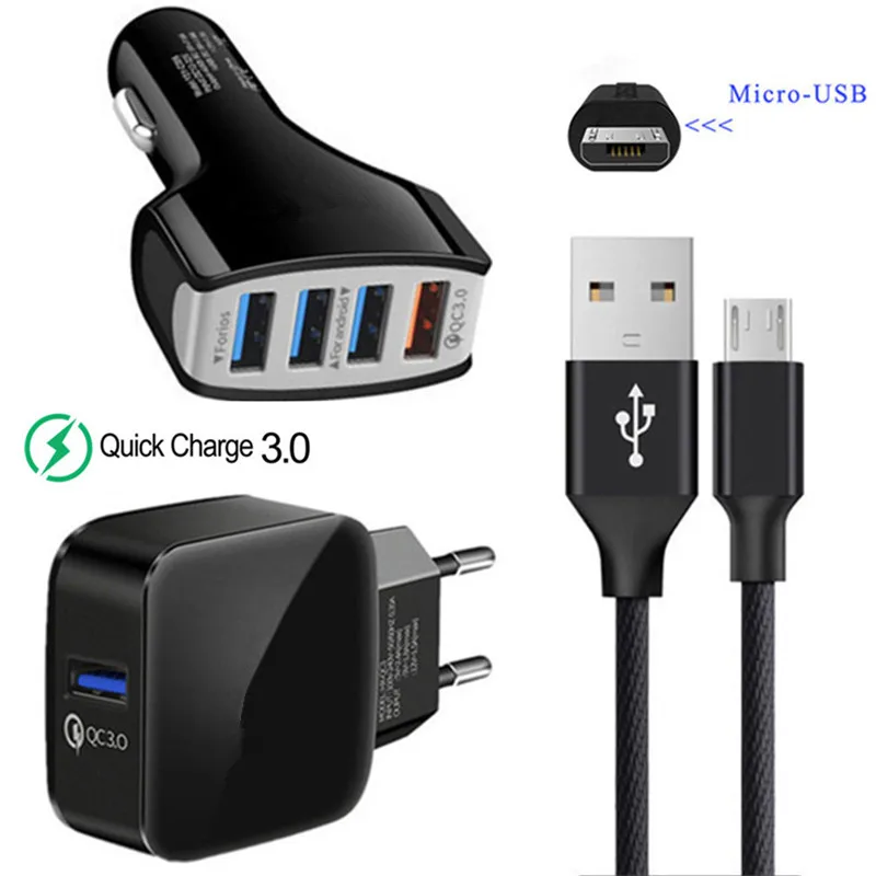 Автомобильное зарядное устройство QC 3 0 быстрое Micro USB для смартфона ZTE Blade V7 honor 9 lite