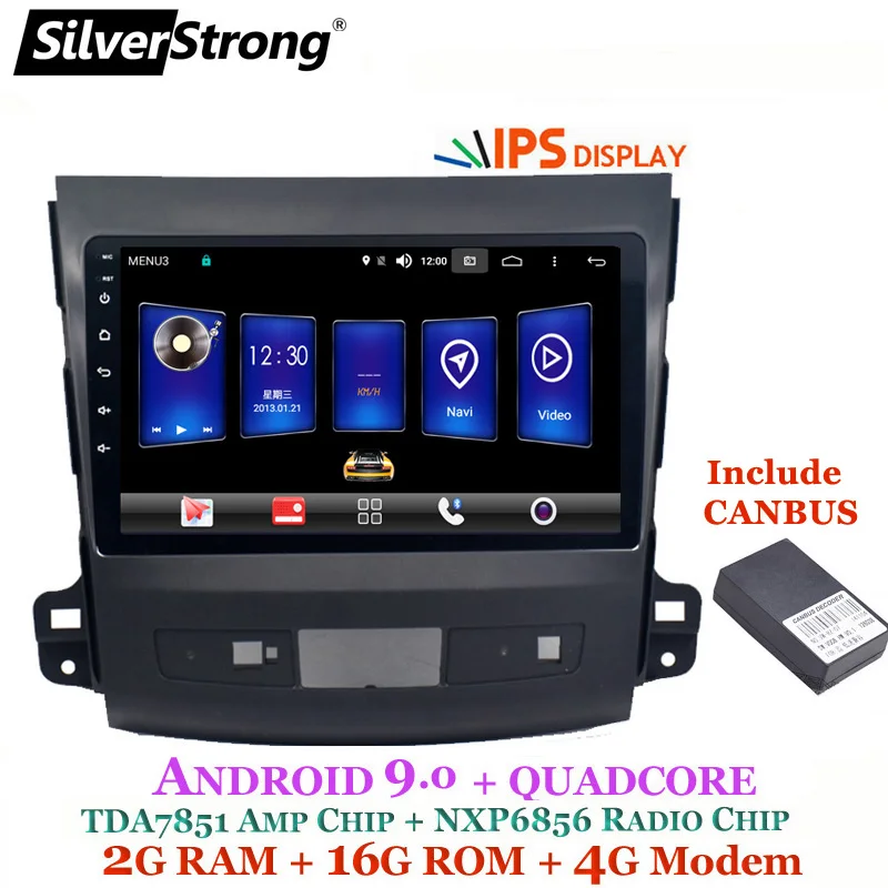Top SilverStrong 9inch IPS matrix Android9.0 4G Modem Car GPS For Mitsubishi Outlander 2006-2012 Radio RDS optional Master DSP 3