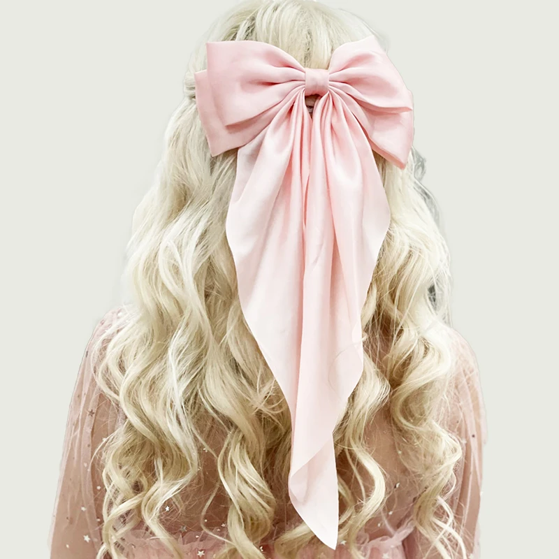 Pink Big Bow Hairpin Women's Bows Hair Accessories Long Ribbon