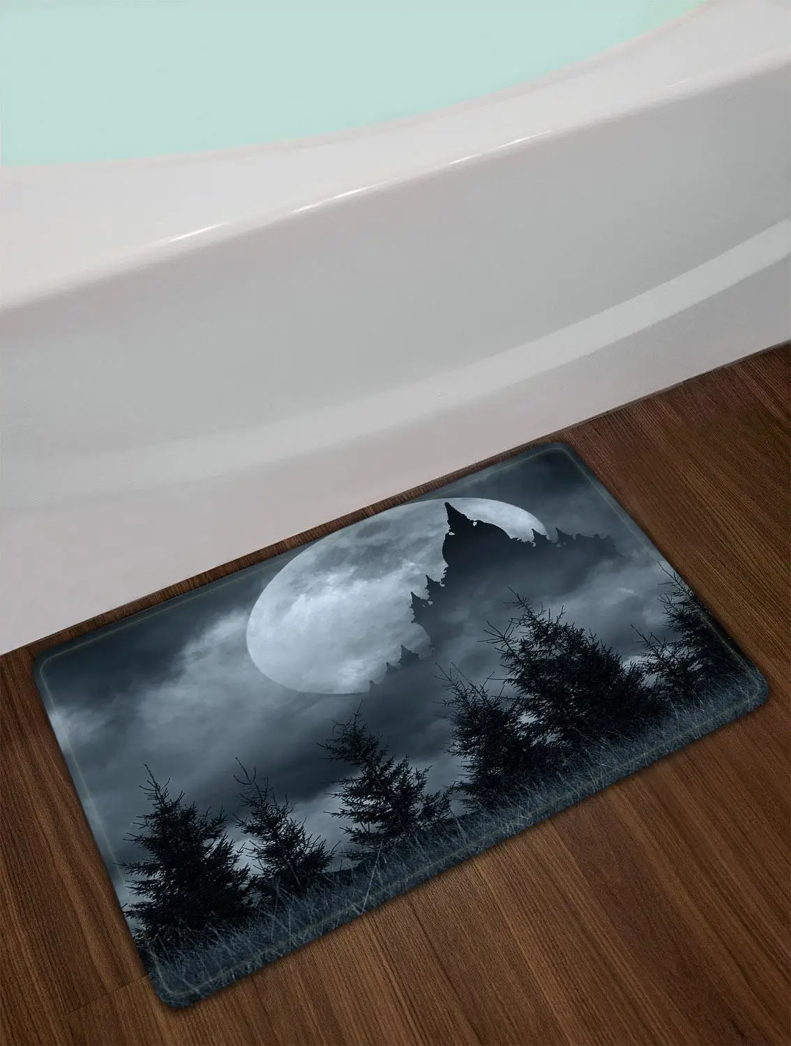 Only Mat 60x40cm Ночь полная луна Фэнтези лес волшебный замок занавеска для душа ванная комната водонепроницаемый плесени стойкий полиэстер Штора для ванны Декор - Цвет: Only Mat 60x40cm