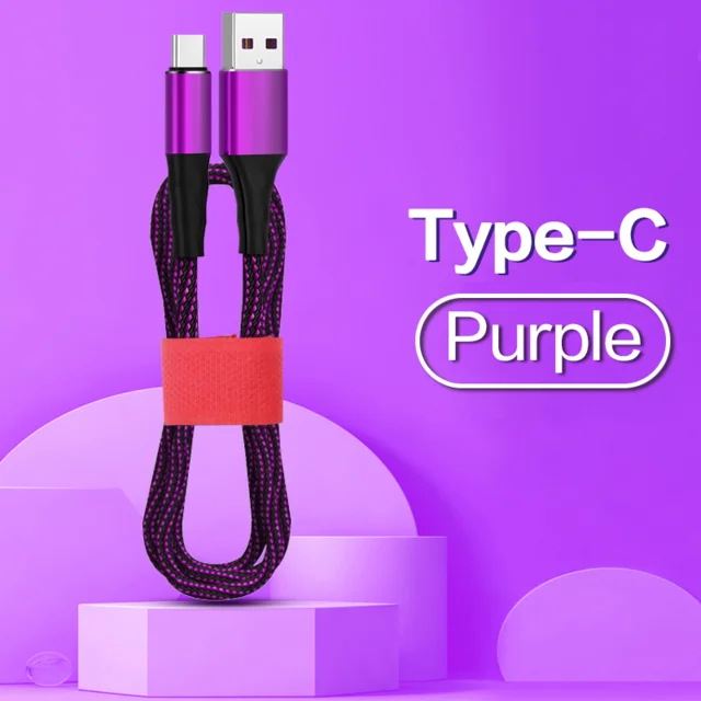 Purple For Type C 5A Micro USB кабель быстрая зарядка для Xiaomi Android кабель для передачи данных для мобильного телефона зарядное устройство type C кабель для samsung S10 huawei mate 30 - Цвет: Purple For Type C