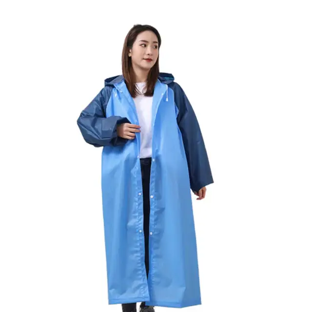 Hosszú Esőkabáta Unisex Varrás Mintázat Vízálló Illesztés Felnőtt Kapucnis Esőkabát Kopásálló Gombos Esőhárító - Image 3