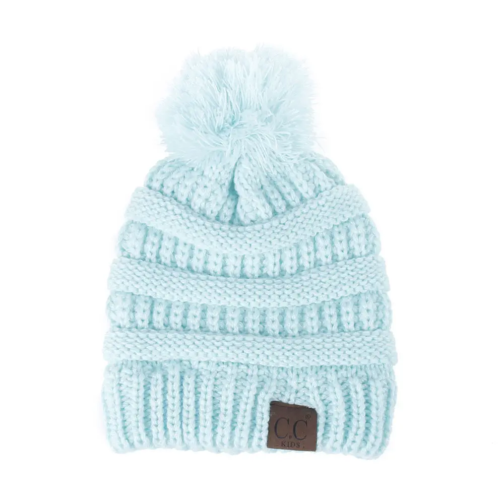 Light blue cc Детская зимняя детская шапка, шапки с помпонами, мягкие вязаные шапки для детей, сохраняющие тепло, детские шапки унисекс, шапочки Skullies, H200D - Цвет: Light blue cc