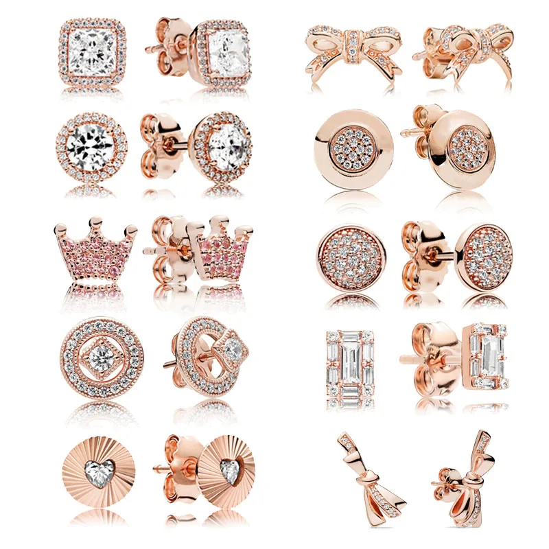 

925 Sterling Silver Pans Earrings For Women Rose Vintage Allure Luminous Ice Earring Studs Fine Original Europe Jewelry Gift
