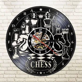 

Chessboard Pieces Wall Sign Wall Decor Chess Vinyl Record Wall Clock Chess Board Quartz Silent Non ticking Watch Game Gifts