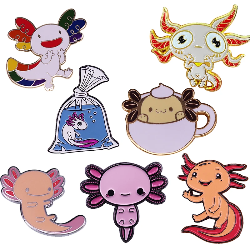 Kawaii Axolotl эмалированная булавка Шестигранная брошь с рыбой амфибия axolotl значок