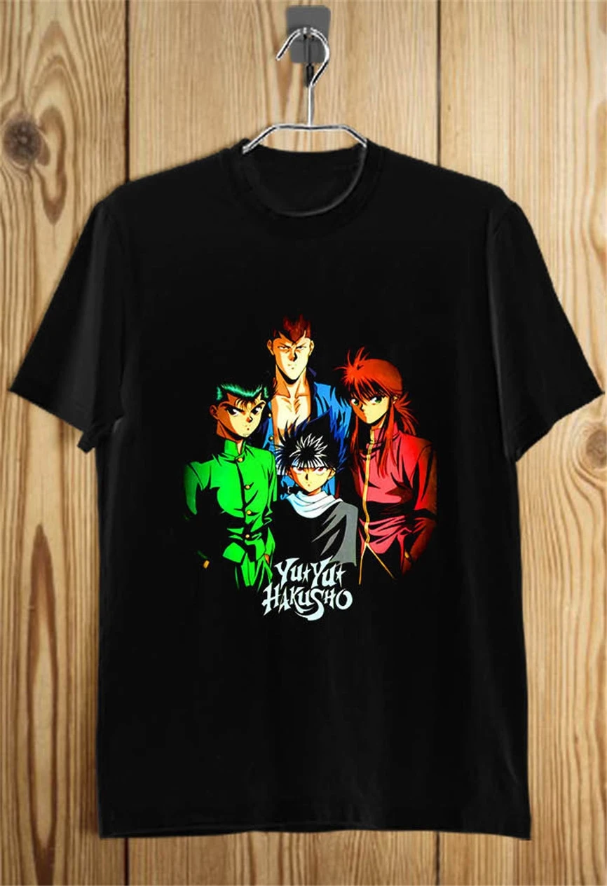 Мужская футболка Yu Hakusho с рисунком Аниме Манга черная белая S-2Xl B для фитнеса |