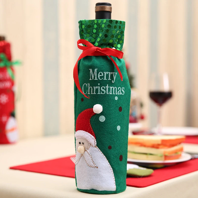 

2019 Christmas Wine Bottle Bags Cover Decoration Champagne Holders Snowman/santa Sequins Cloth Art Table Decors Navidad Natal