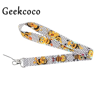 

10pcs/lot Bee pattern kids lanyard keychains For Mobile Phone USB ID Badge Holder Key Straps Tags Neck rope for women men J0635