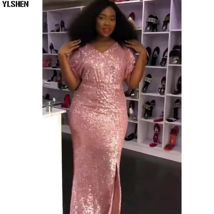 New African Dresses for Women Fashion Sequins Fur Fabric Bodycon Long Maxi Dress African Clothes Lady Elegant Paty Evening Robe 08