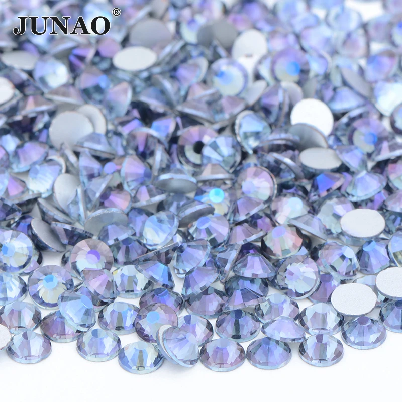 JUNAO Wholesale 100Gross 14400pc SS6 8 10 12 16 20 30 Flatback AB Crystal Glass Rhinestone In Bulk Non Hotfix Strass Nail Stones