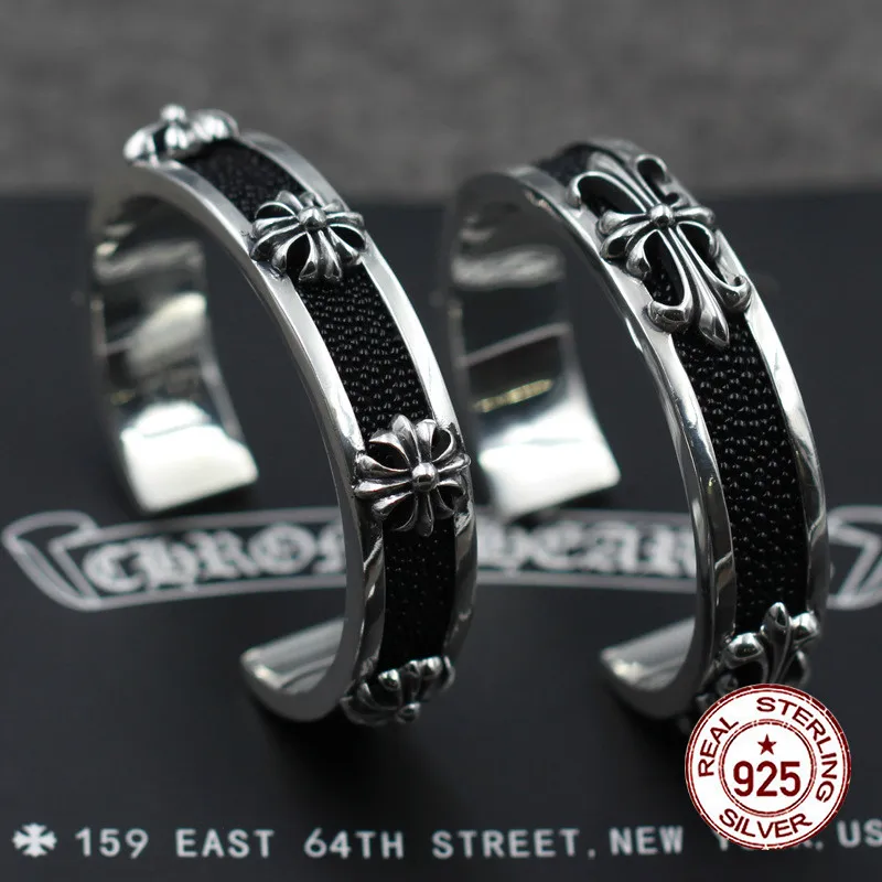 

925 sterling silver bracelet personality fashion style jewelry cross flower retro style couple bracelets to send lover's Bangles