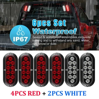 

6Inch 10LED Multi-function Light Turn Tail Light Backup Reverse Truck Trailer Lamp Oval IP67 Waterproof 4 Red+2 White
