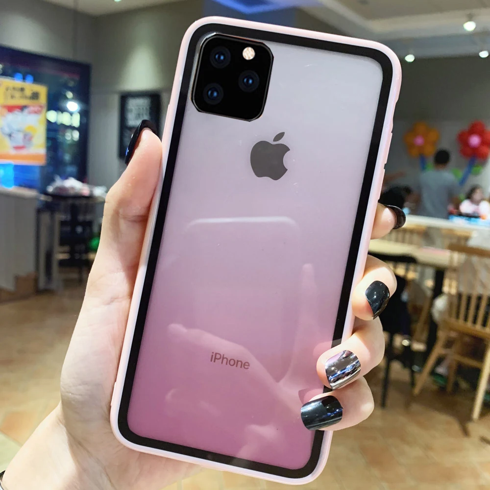 pink Простой Прозрачный градиентный телефонный чехол для Iphone 11 чехол из акрилового стекла для Iphone 11 Pro Max задняя крышка - Цвет: pink