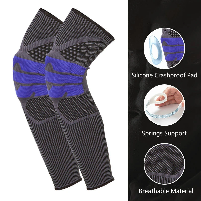 

2PC Sport Leg Sleeve Knitted Compression Leg Warmers with Spings Support Silicone Anti Fall Cycling Running Legwarmers Protector