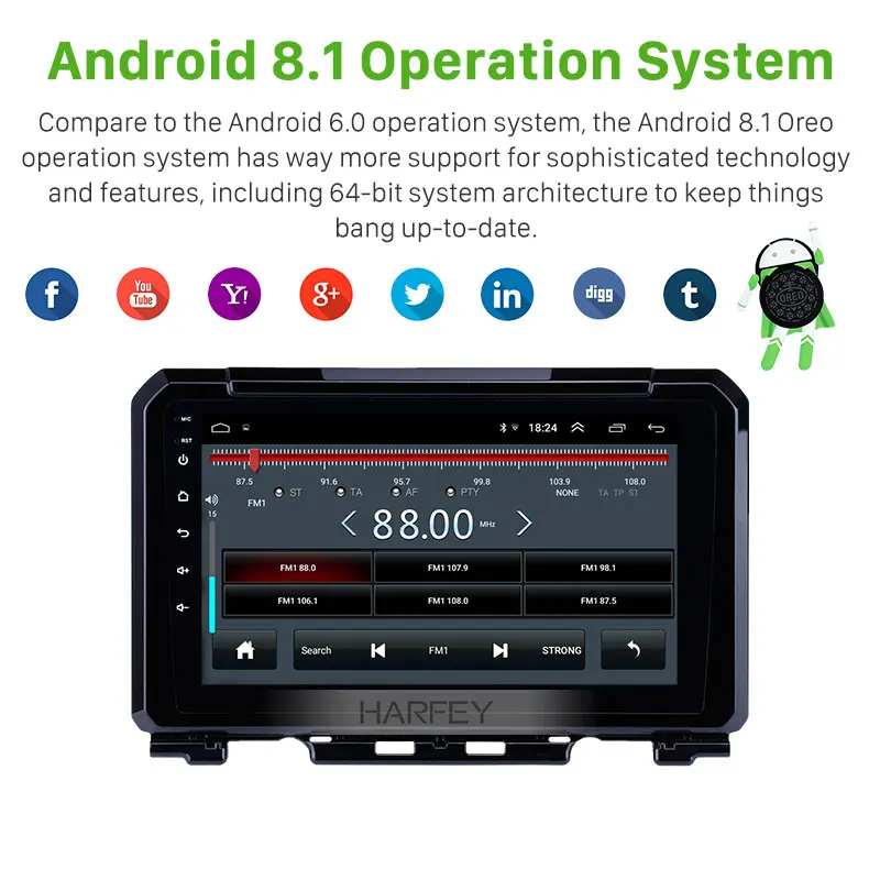 Harfey 2Din 9 дюймов Android 8,1 автомобильный радиоприемник для Suzuki JIMNY gps навигация мультимедийный плеер Поддержка DVR AUX Wi-Fi OBDII SWC