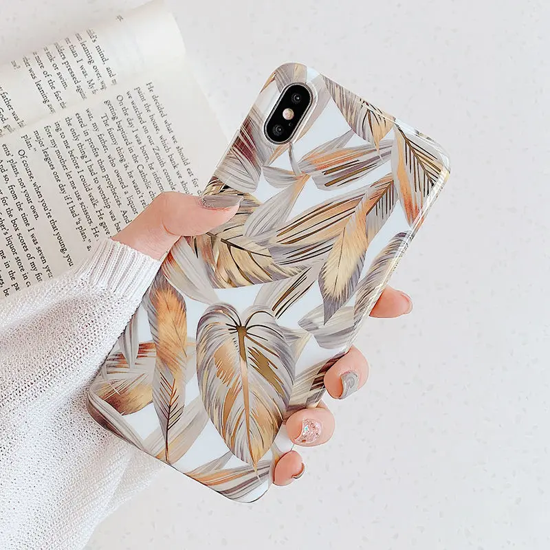 Роскошный чехол для телефона с золотыми бананами и листьями для iphone XR X XS Max 7 6 6S 8 Plus, гальванизированный Мягкий силиконовый чехол IMD
