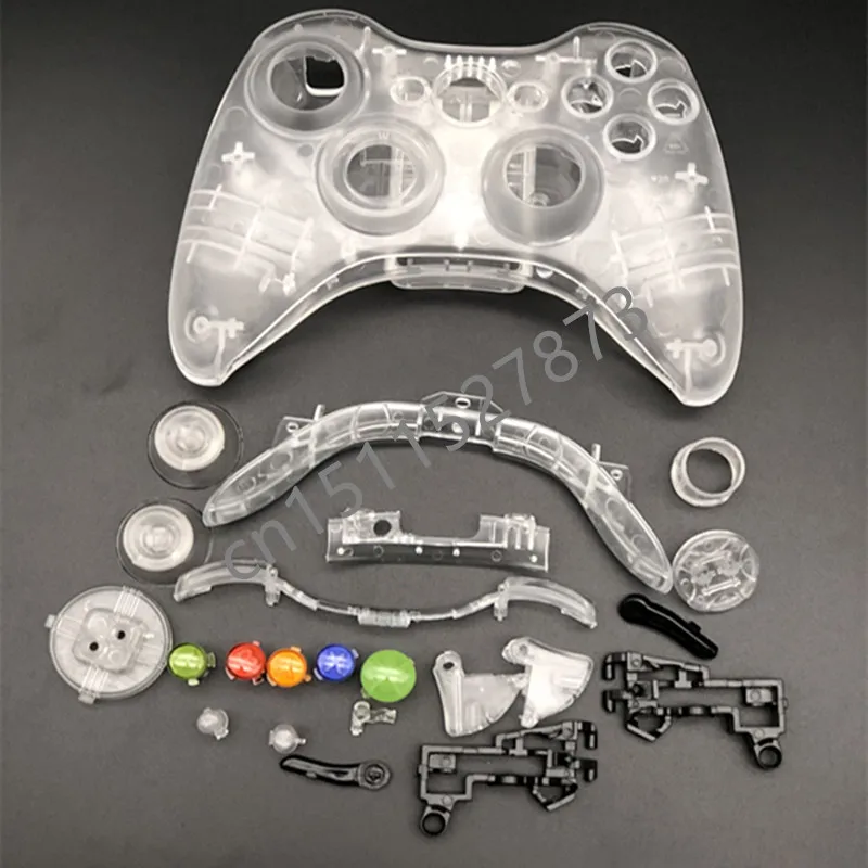 Full Set Housing Shell Clear Transparent Replacement Case Cover &amp Repair Buttons Kit For Microsoft Xbox 360 Wireless Controller |