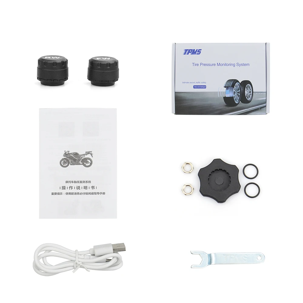 Tyre Temperature Monitoring Alarm System with 2 External Sensors USB Solar Charging Motorcycle TPMS Motor Tire Pressure