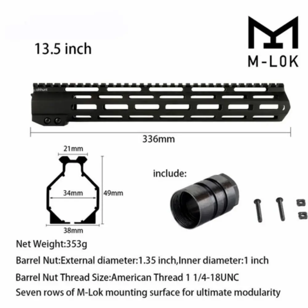 AR15 бесплатно поплавок M-LOK Handguard " 9" 1" 12" 13," 15" 1" Пикатинни тонкий стиль стальная муфта ствола для крепления прицела - Цвет: 13.5 inch Black